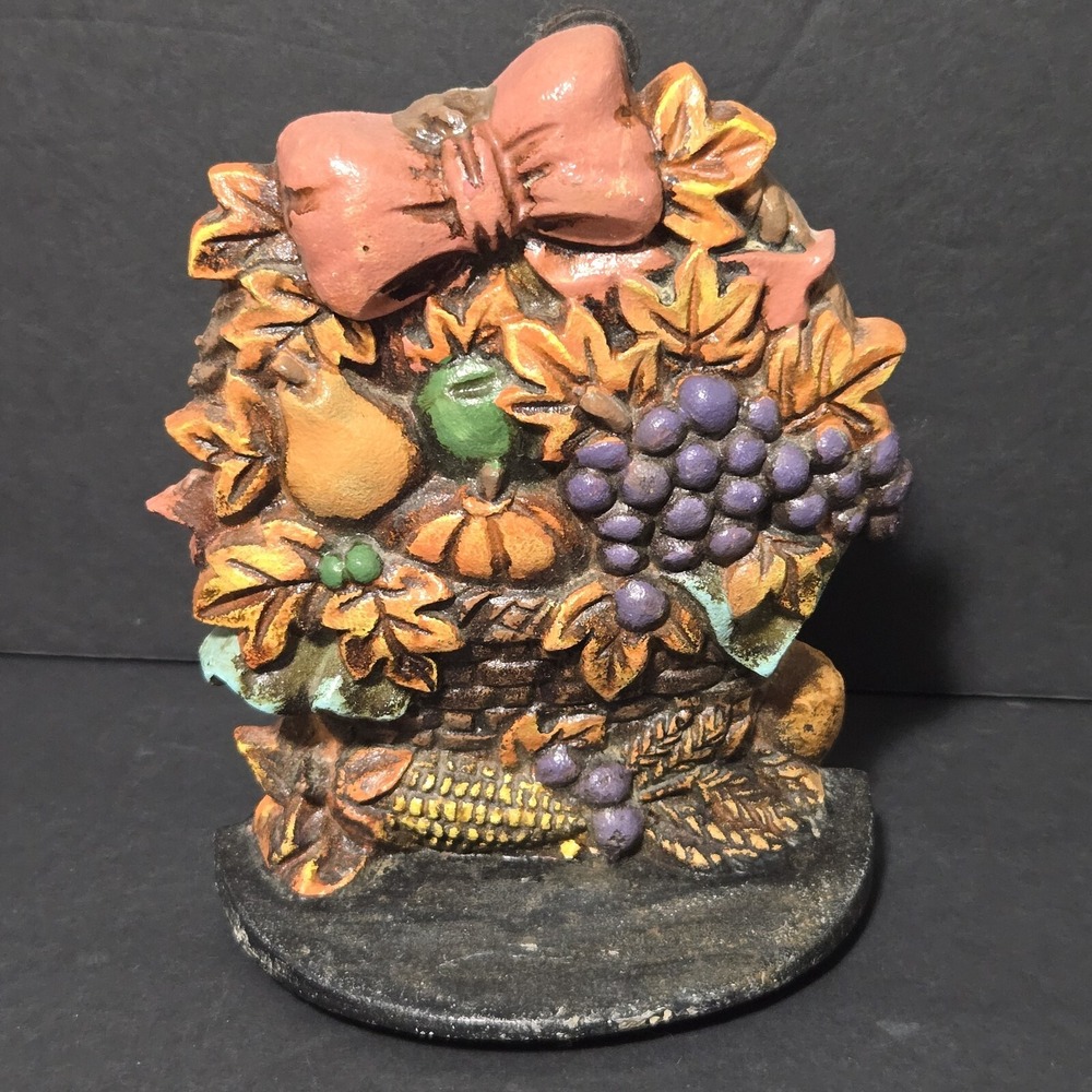 VINTAGE DOORSTOP Cast Iron House Of Lloyd Autumn‎ Basket Fruit Basket 1991 HEAVY